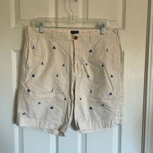 J Crew off-white shorts with blue sail boats